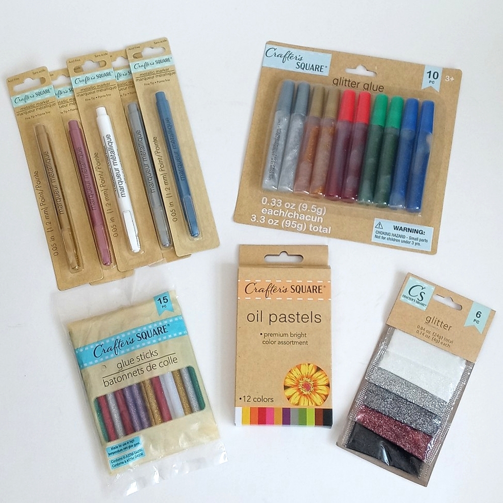 48 Piece Crafters Square Glitter Glue and Oil Pastels Paint Crayon Stick Set